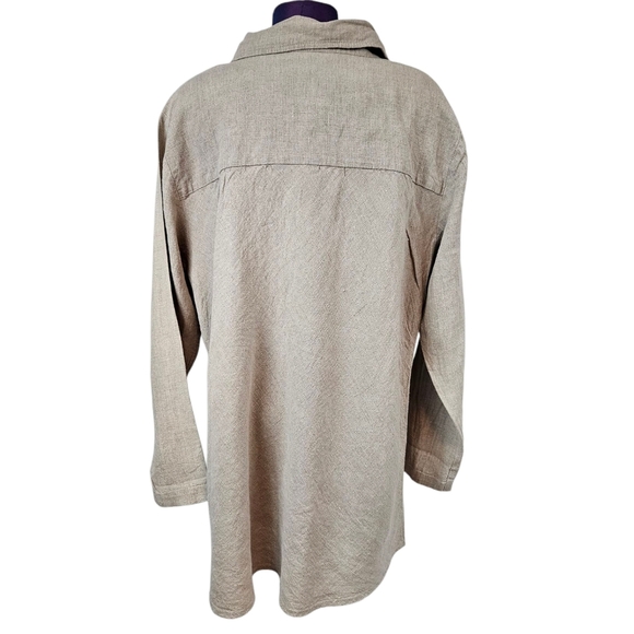 Flax Tan Natural 100% Linen Button Front Tunic Top Size Large Women's A39 - Picture 7 of 11